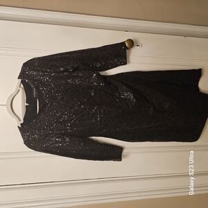 Cachet Sequin Black and Silver Long Sleeve Dress